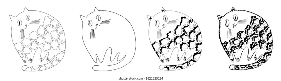 Diseño De Un Gato De Una Línea De Mano. Imagen vectorial minimalista en fondo blanco.