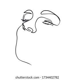 Hand dibujó una línea contínua de la cara de la mujer. Diseño de tatuajes lineales. Icono abstracto del retrato femenino. Símbolo moderno de contorno. Silhouette de contorno negro sensual.