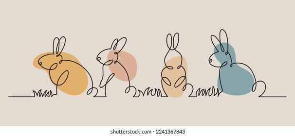 Hand drawn one line cute rabbits.