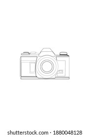Hand drawn One line drawing of camera linear style. Minimalism style illustration, Black image isolated on white background. 