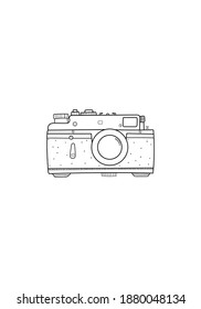 Dibujo manual de una línea de estilo lineal de la cámara. Ilustración de estilo minimalista, imagen negra aislada en fondo blanco. 