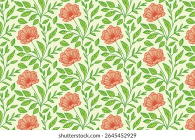 hand drawn one line floral pattern with modern leaves and repetitive flow ideal for bedsheet designs and fabric covers

