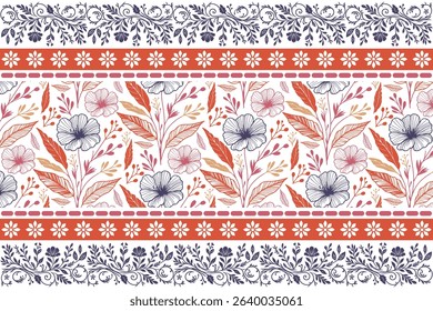 Hand drawn one line flower pattern. Seamless floral layout for textile and packaging. Nature-based abstract sketch design. Ideal for fabric and wallpaper use.