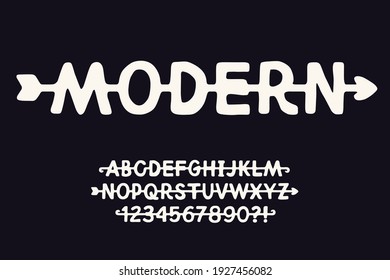 Hand drawn one line font Hipster speed design Modern sport letters and numbers Vector bright alphabet
