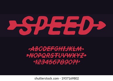 Hand drawn one line font Hipster speed design Modern sport letters and numbers Vector bright alphabet