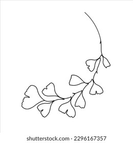 Hand drawn one line ginkgo biloba branch. Floral element for invitations, posters, greeting cards.