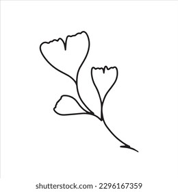 Hand drawn one line ginkgo biloba branch. Floral element for invitations, posters, greeting cards.