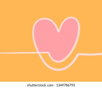 Hand drawn one line heart symbol in pastel colors cartoon minimalism