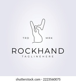 hand drawn one line rock hand logo vector single line icon template illustration design