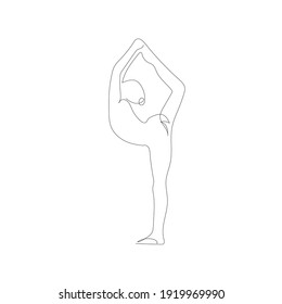 Hand drawn one line silhouette woman practicing yoga. Vector icon. Logo design. Minimalism style. Continuous line hand girl drawing illustration. 