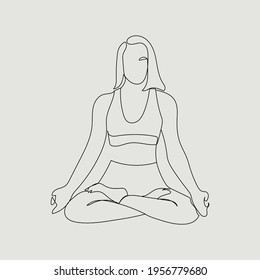 Hand drawn one line silhouette woman practicing yoga. Healthy lifestyle. 