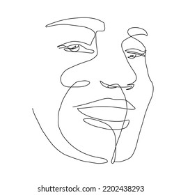 Hand drawn one line smiling woman face.