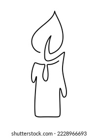 Hand drawn one line vector burning candle icon. Continuous Christmas advent outline illustration for greeting card, web design isolated holiday invitation.