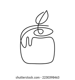 Hand drawn one line vector burning candle logo icon. Continuous Christmas advent outline illustration for greeting card, web design isolated holiday invitation.