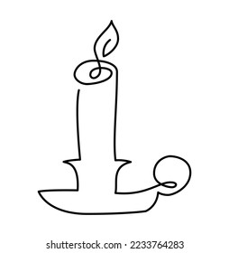 Hand drawn one line vector burning candle art logo icon. Continuous Christmas advent outline illustration for greeting card, web design isolated holiday invitation.