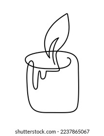 Hand drawn one line vector burning candle art logo icon. Continuous Christmas advent outline illustration for greeting card, web design isolated holiday invitation.