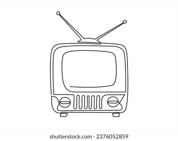 Handgezeichnet einen Zeilungsträger. Durchgehende Linienzeichnung von Retro TV 