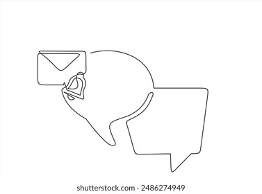 Hand drawn one line vector. Continuous one line drawing of envelope mail with and speech bubble. Trendy line art vector on a white background. Vector illustration.