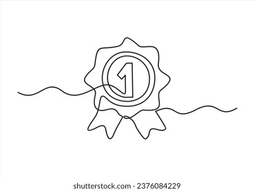 Hand drawn one line vector.1st Rosette Stamp award badge in one continuous line drawing. Premium quality product and high warranty concept or logo and divider in simple linear style. 