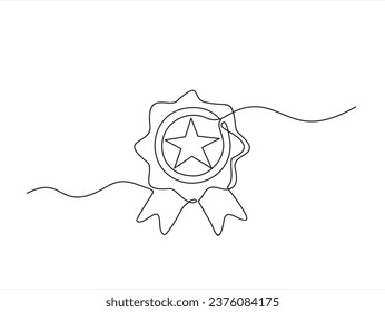 Hand drawn one line vector.Award star badge continuous line art drawing. Vector illustration isolated on white.