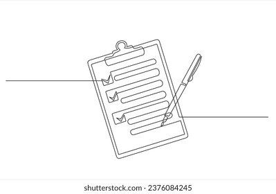 Dibujar mano un vector de línea.Portapapeles con lista de verificación. Dibujo de línea uno continuo. Ilustración vectorial. Ilustración de línea simple.