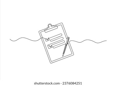 Hand drawn one line vector.Clipboard with checklist. Continuous line one drawing. Vector illustration. Simple line illustration.