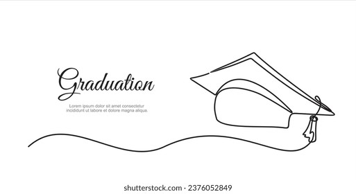 Hand drawn one line vector.Continuous line graduation cap.One line drawing of graduation cap.University graduation sign isolated white background