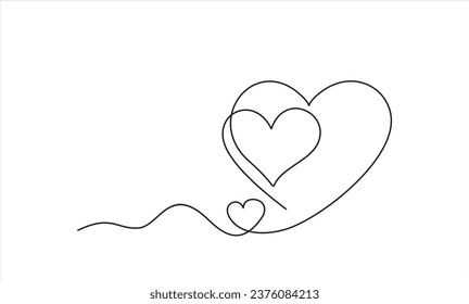 Hand drawn one line vector.Continuous line drawing of love sign with two hearts embrace minimalism design on white background.