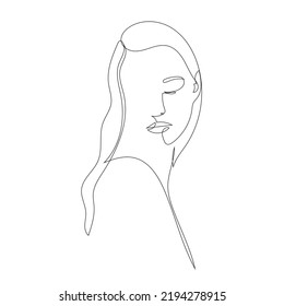 Hand drawn one line woman portrait. Continuous line drawing. Abstract trendy art. Minimalism and simple. Design for poster, tattoo, card, promotion. Fashion illustration. 