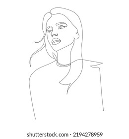 Hand drawn one line woman portrait. Continuous line drawing. Abstract trendy art. Minimalism and simple. Design for poster, tattoo, card, promotion. Fashion illustration. 