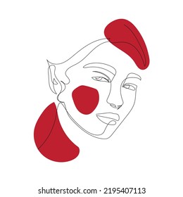 Hand drawn one line woman portrait with abstract geometric elements. Continuous drawing. Minimalism and simple. Trendy modern design for poster, card, promotion. Fashion sketch. 