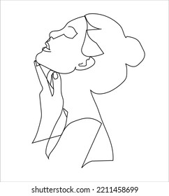 Hand drawn one line woman face. One continuous line portrait. Minimalism art, vector shape.