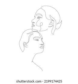 Hand drawn one line women faces. Continuous linear drawing. Abstract portrait. Minimalism and simple. 
