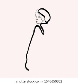 Hand drawn one line young woman or girl portrait face, beauty single icon, simple fashion logo. 
