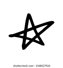 Hand drawn one star. Simple doodle style icon. Single, careless painted vector star. Black isolated on a white background. 
