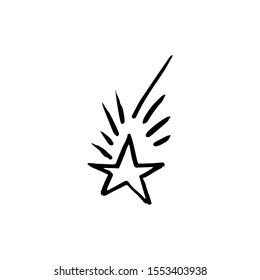 Hand drawn one star. Simple doodle style icon. Single, careless painted black vector star. Isolated on a white background. 