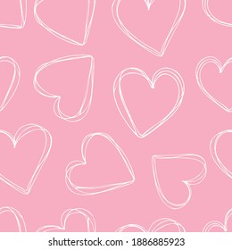 Hand drawn oneline hearts on pink background. Perfect graphics for Valentine`s day wrapping paper pattern.