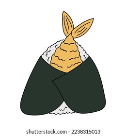 Hand drawn onigiri clipart. Japanese fast food made of rice. Rice ball in nori seaweed