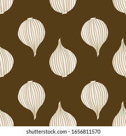 Hand drawn onion bulb vegetable wallpaper. Geometric onion seamless pattern. Organic texture. Design for fabric, textile print, wrapping paper, kitchen textiles. Modern vector illustration