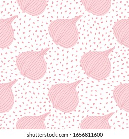 Papel tapiz de verduras de la bombilla dibujada a mano. Piel abstracta en el fondo de puntos. Textura orgánica. Diseño de tejidos, tejidos textiles, papel de envolver, productos textiles de cocina. Ilustración del vector