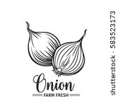 Hand drawn onion icon. Vector badge vegetable in the old ink style for brochures, banner, restaurant menu and market