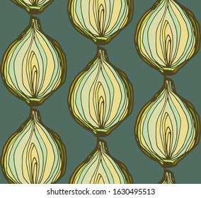 hand drawn onion vector seamless pattern. scandinavian style design. healthy organic food illustration. vegetables background. fabric, wrapping paper, background, wallpaper surface and textile design.