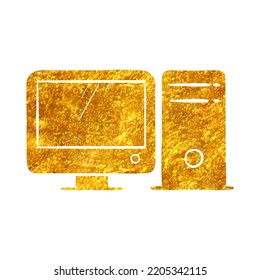 Hand drawn Online education icon in gold foil texture vector illustration