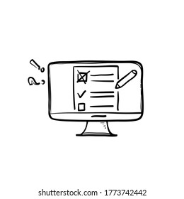 hand drawn Online exam, checklist and pencil, taking test, choosing answer, questionnaire form, education concept, doodle vector