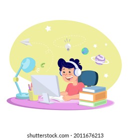 Ilustración de diseño plano de aprendizaje en línea dibujada a mano