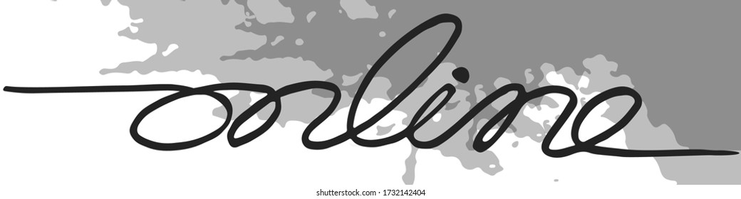 Hand drawn online lettering. Classic, cursive handwritten font.  Remote work or study concept calligraphic word on shades of grey  background. Print design t-shirt, merch.