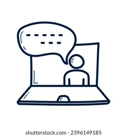 Hand drawn Online training doodle line illustration. Online training icon vector.