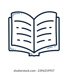 Ilustración de la línea del doodle de libro abierto dibujado a mano. vector de icono del doodle de libro abierto.
