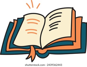 Hand Drawn open book in flat style isolated on background