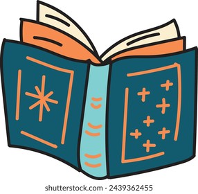 Libro abierto dibujado a mano en estilo plano aislado en el fondo